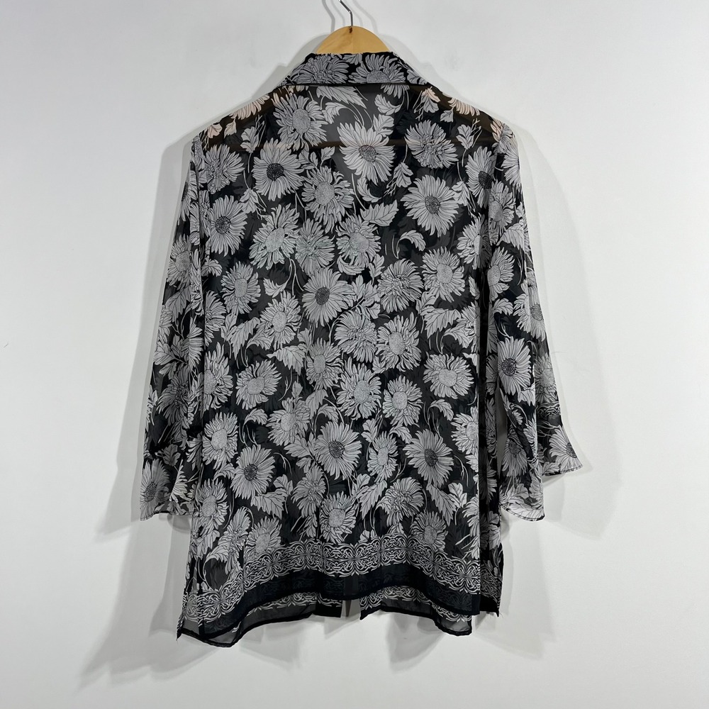 Notations Whimsigoth VTG 90s Sheer Button Up Top Women 1X Lightweight 3/4 Sleeve